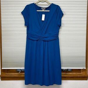 Ann Taylor LOFT NWT Teal Jersey Knit V-Neck Cap Sleeve Midi Dress Size Large